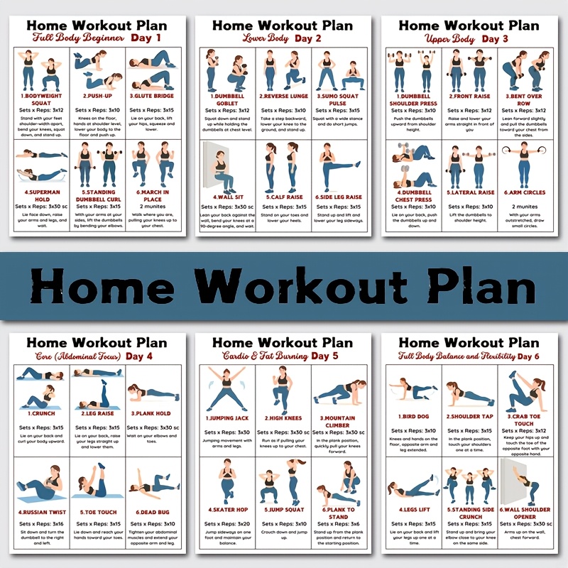 Workout Plan Home Gym - 6 cartes murales d'entraînement à domicile